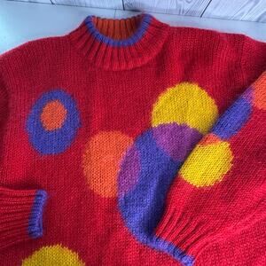 Vintage Mohair Blend Fuzzy Soft Pop Art 80s 90s Weathervane Women Sweater Large